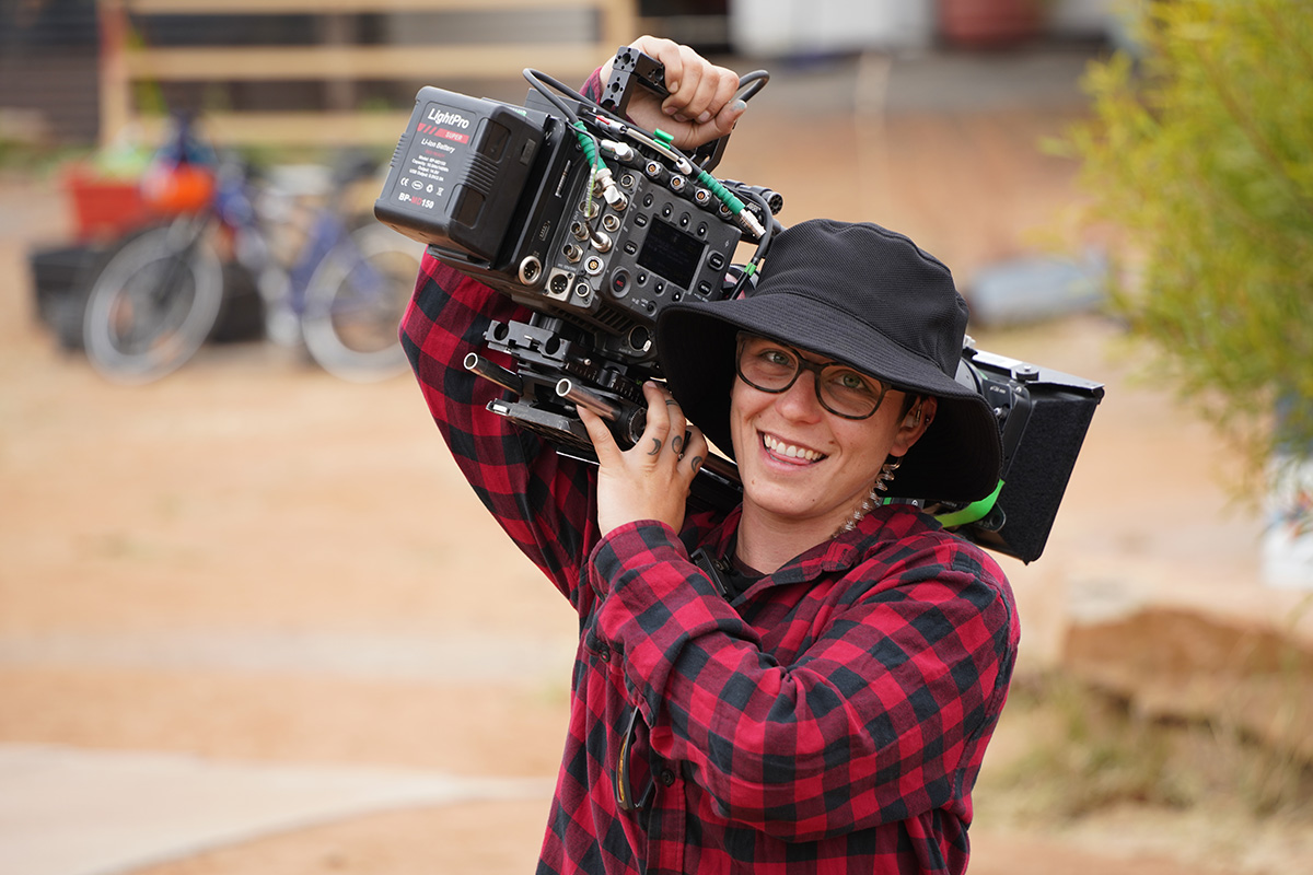 Alice Springs resident Kate La Greca on set for MaveriX